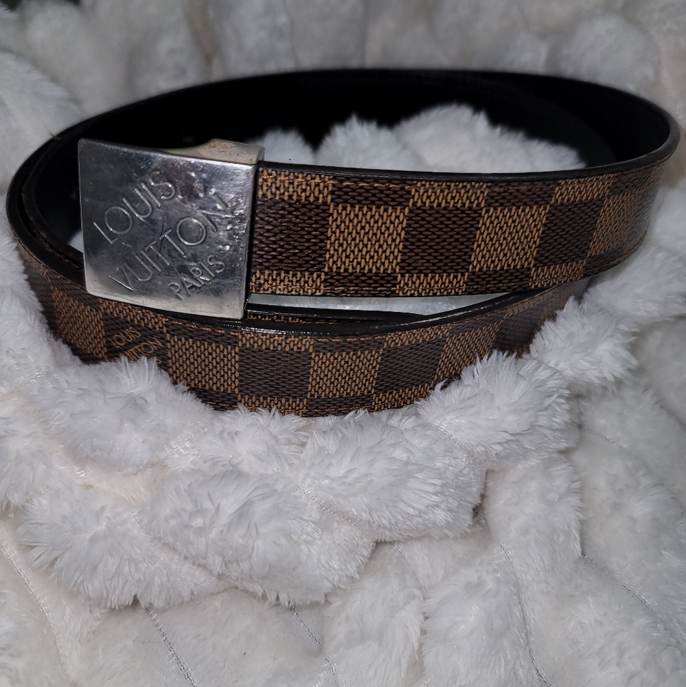 Authentic Louis Vuitton Brown Monogram Canvas Ceinture Silver Buckle Belt 90/36